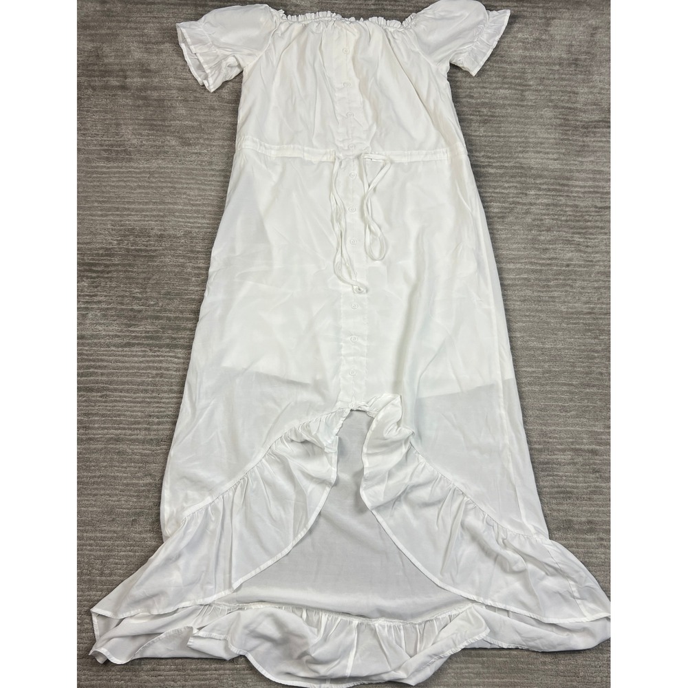 Unbranded Maxi Dress Womens M White‎ High Low Ruffle Off Shoulder Button Front
